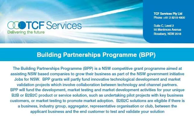 Building Partnerships Program is a competitive grant for NSW based companies