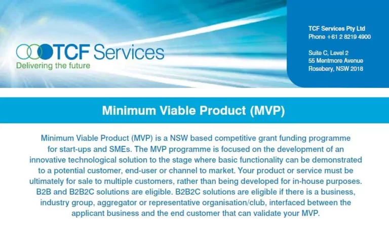 Minimum Viable product explainer. NSW based grant for startups.
