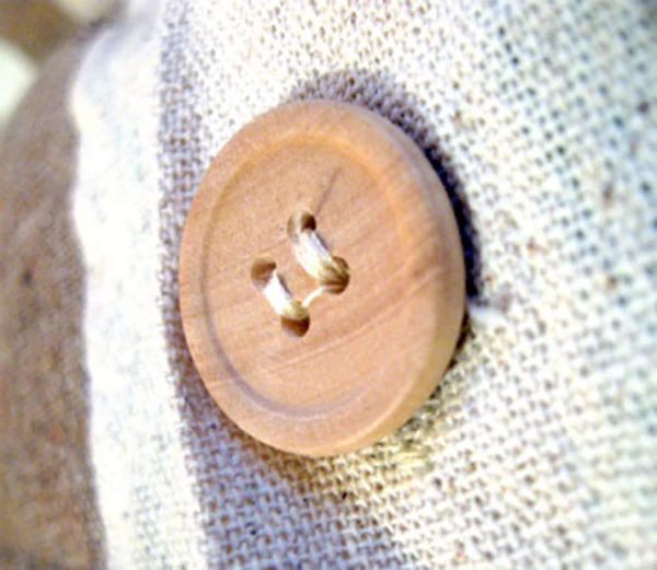 Wooden button sewn onto cloth